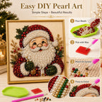 🎄✨DIY Christmas Pearl Drill Painting Kit – 5 festive designs, 3D raised beads & display frame included. A sparkling holiday masterpiece for your wall! 🖼️🎨