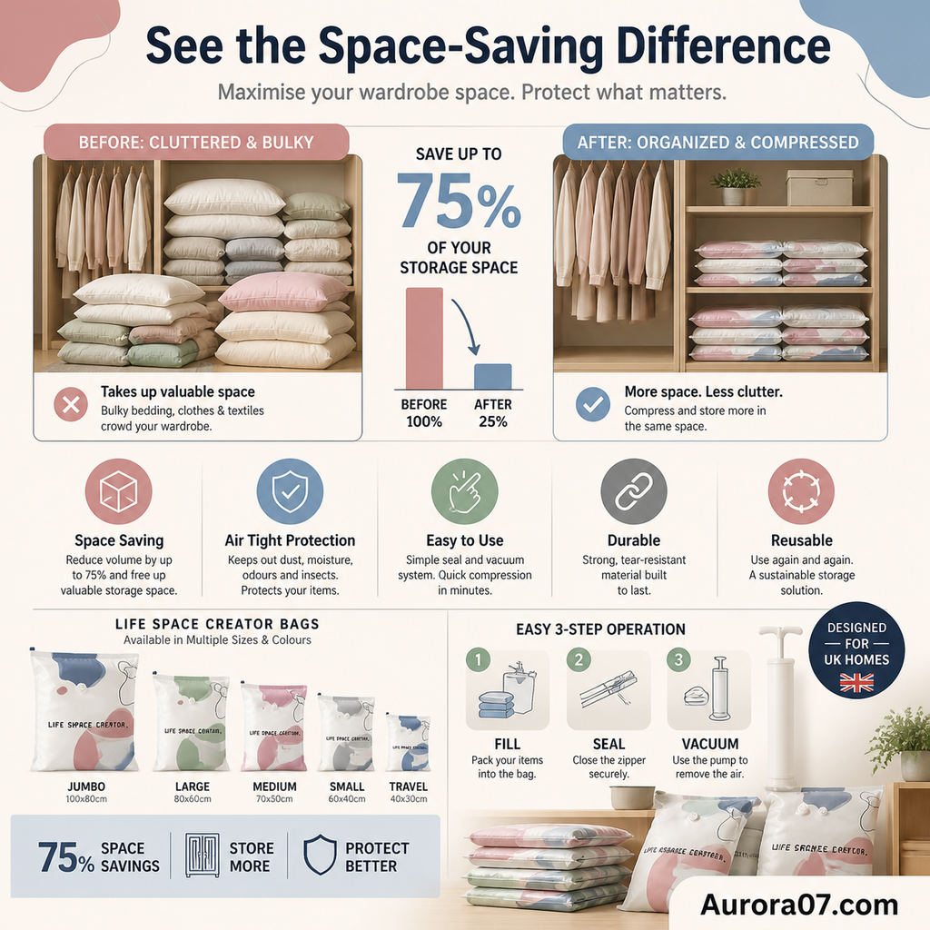🧳No‑Pump Vacuum Storage Bags – Press & seal, no pump needed. Saves 80% space, keeps clothes dry & dust‑free. Perfect for bulky bedding & off‑season gear. 🛏️🗄️