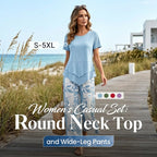 🎁2026 New Arrivals 49% OFF💥Women's 2-Piece Set – Layered Asymmetrical Tunic Top & Printed Wide Leg Pants, Breathable Polyester✨