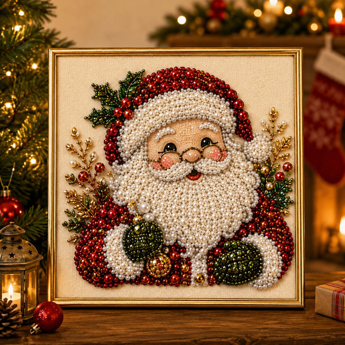 🎄✨DIY Christmas Pearl Drill Painting Kit – 5 festive designs, 3D raised beads & display frame included. A sparkling holiday masterpiece for your wall! 🖼️🎨