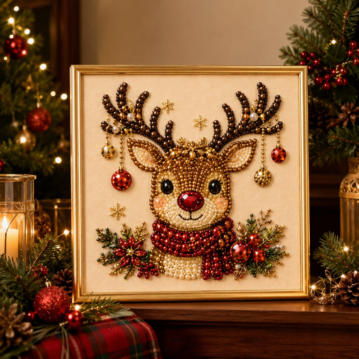 🎄✨DIY Christmas Pearl Drill Painting Kit – 5 festive designs, 3D raised beads & display frame included. A sparkling holiday masterpiece for your wall! 🖼️🎨