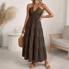 👗 50% OFF NOW! 🌴 Women's Halter Neck Backless Maxi Dress – Tiered, Flowy, Resort Style 🌺