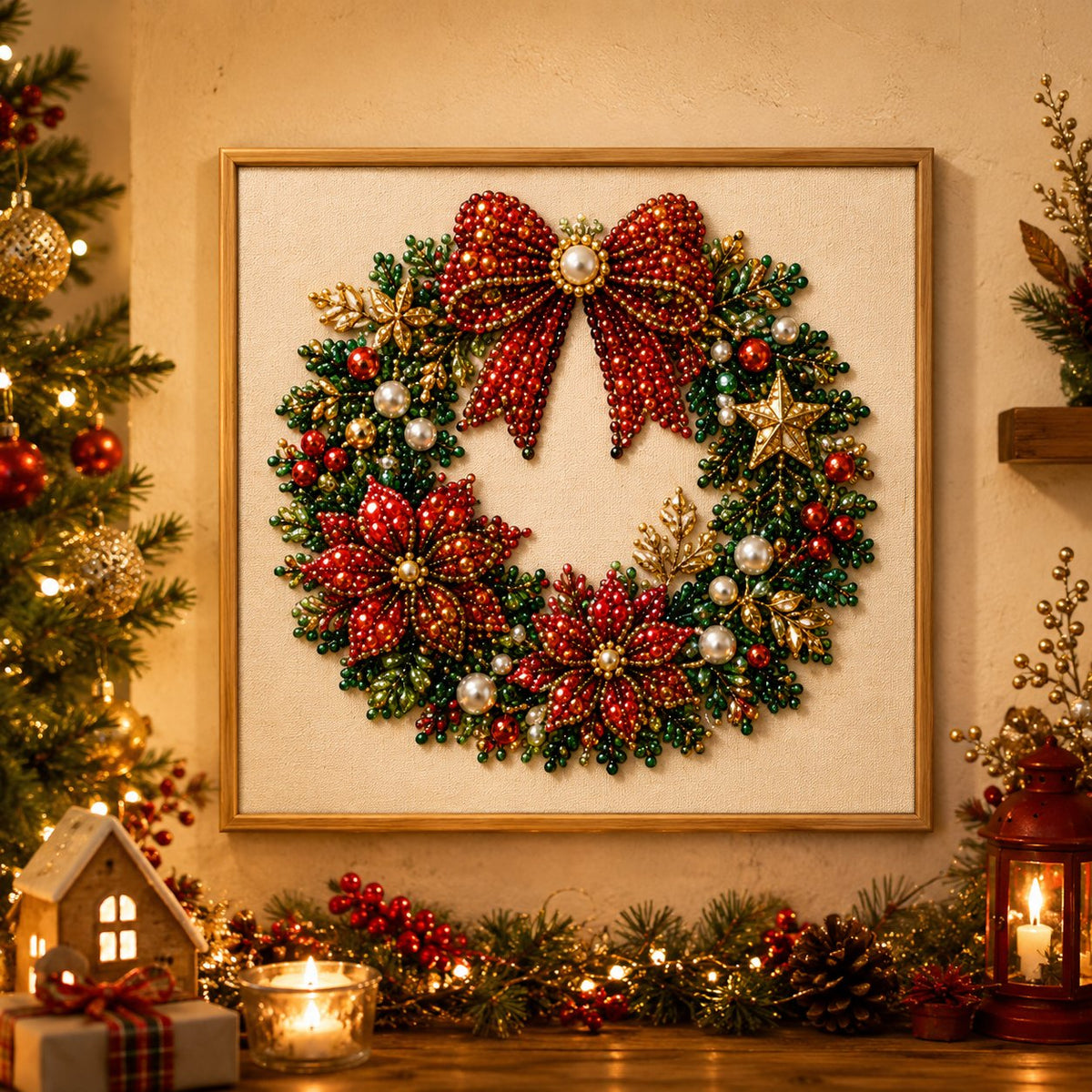 🎄✨DIY Christmas Pearl Drill Painting Kit – 5 festive designs, 3D raised beads & display frame included. A sparkling holiday masterpiece for your wall! 🖼️🎨