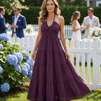 👗 50% OFF NOW! 🌴 Women's Halter Neck Backless Maxi Dress – Tiered, Flowy, Resort Style 🌺