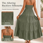 👗 50% OFF NOW! 🌴 Women's Halter Neck Backless Maxi Dress – Tiered, Flowy, Resort Style 🌺