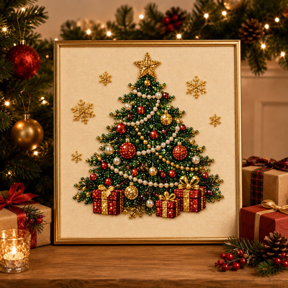 🎄✨DIY Christmas Pearl Drill Painting Kit – 5 festive designs, 3D raised beads & display frame included. A sparkling holiday masterpiece for your wall! 🖼️🎨