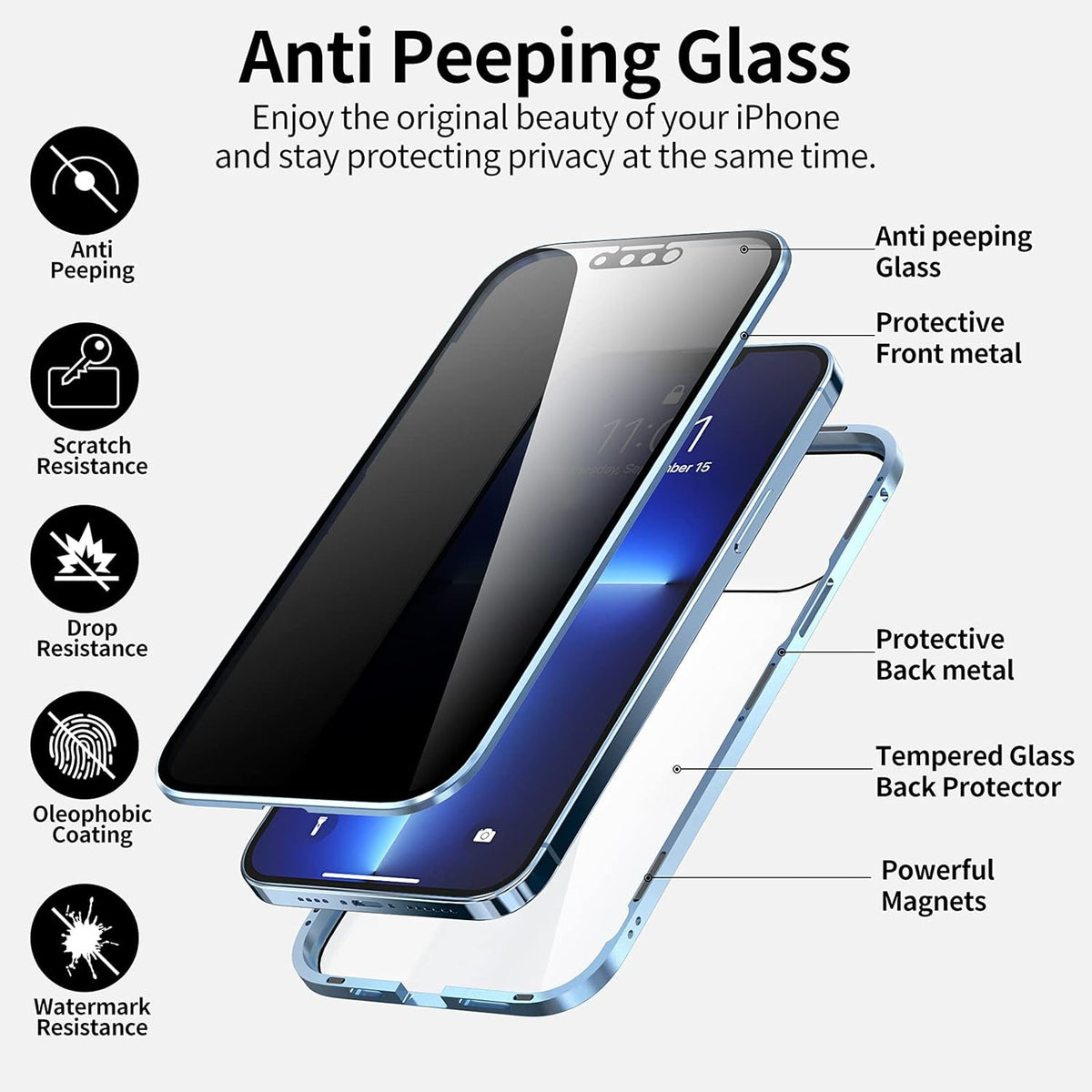 ✨ LAST DAY SALE 50% OFF ✨Magnetic iPhone case with privacy glass and metal frame