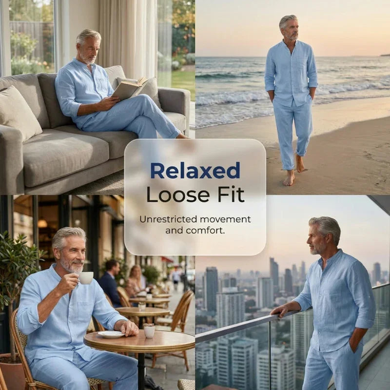 👔 Men’s Shirt & Pants Set – Casual, Breathable Linen, Relaxed Fit ✨
