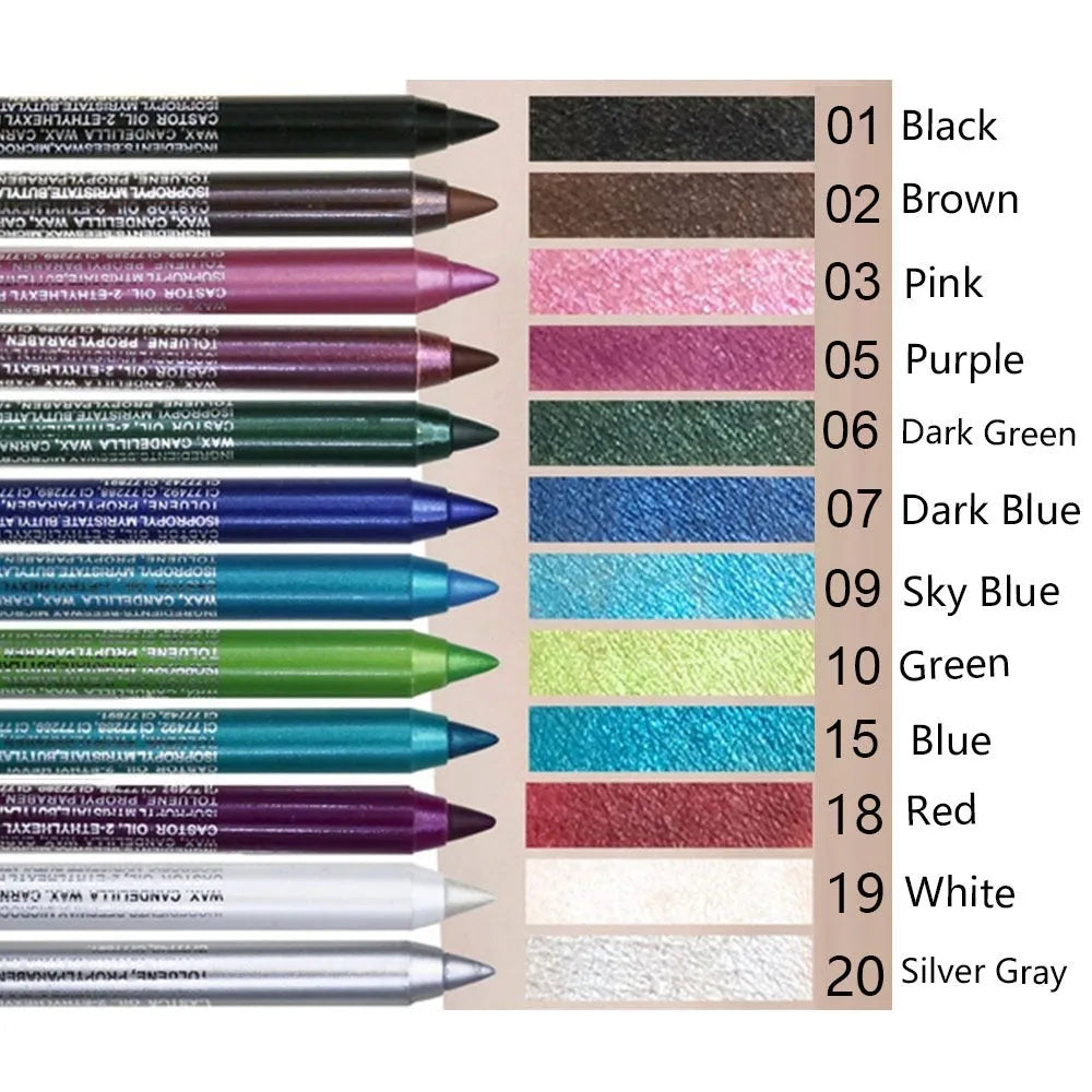 12-Pack Colored Gel Eyeliner Pencil Metallic & Shimmer Finishes Smudge-Proof
