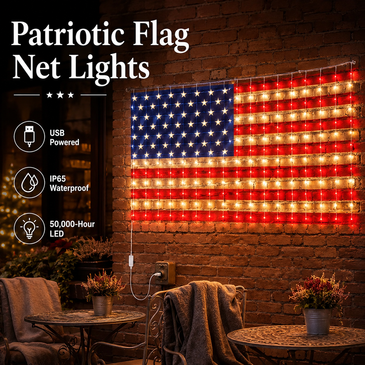 ❤️LIMITED-TIME 50% OFF!✨Patriotic Flag Net Lights – USB, Waterproof, 50,000-Hour✨