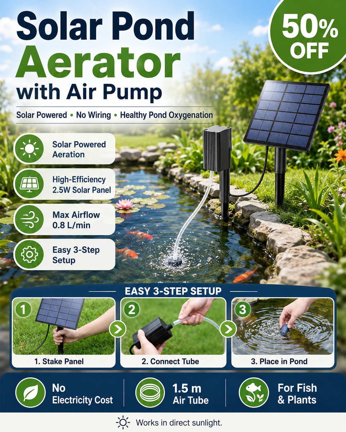 🔥LIMITED TIME 50% OFF!✨Solar Pond Aerator with Air Pump