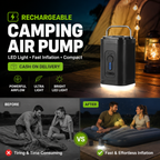 🏕️ Rechargeable Camping Air Pump – LED Light, Fast Inflation, Compact – Cash on Delivery 🔋