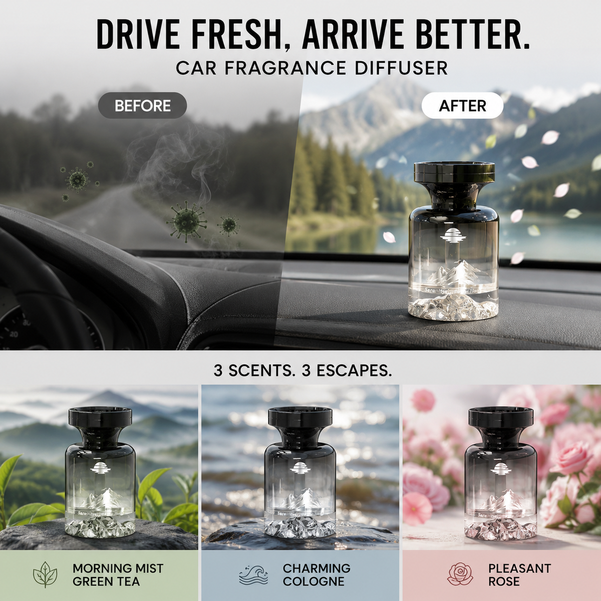 🥳2026 HOT SALE🥳🌿 30% OFF!🚗 110ml Long-Lasting Car Air Freshener – Natural plant extracts, eliminates smoke & pet odours. Weeks of freshness. Mountain design. Breath easy! 💨✨