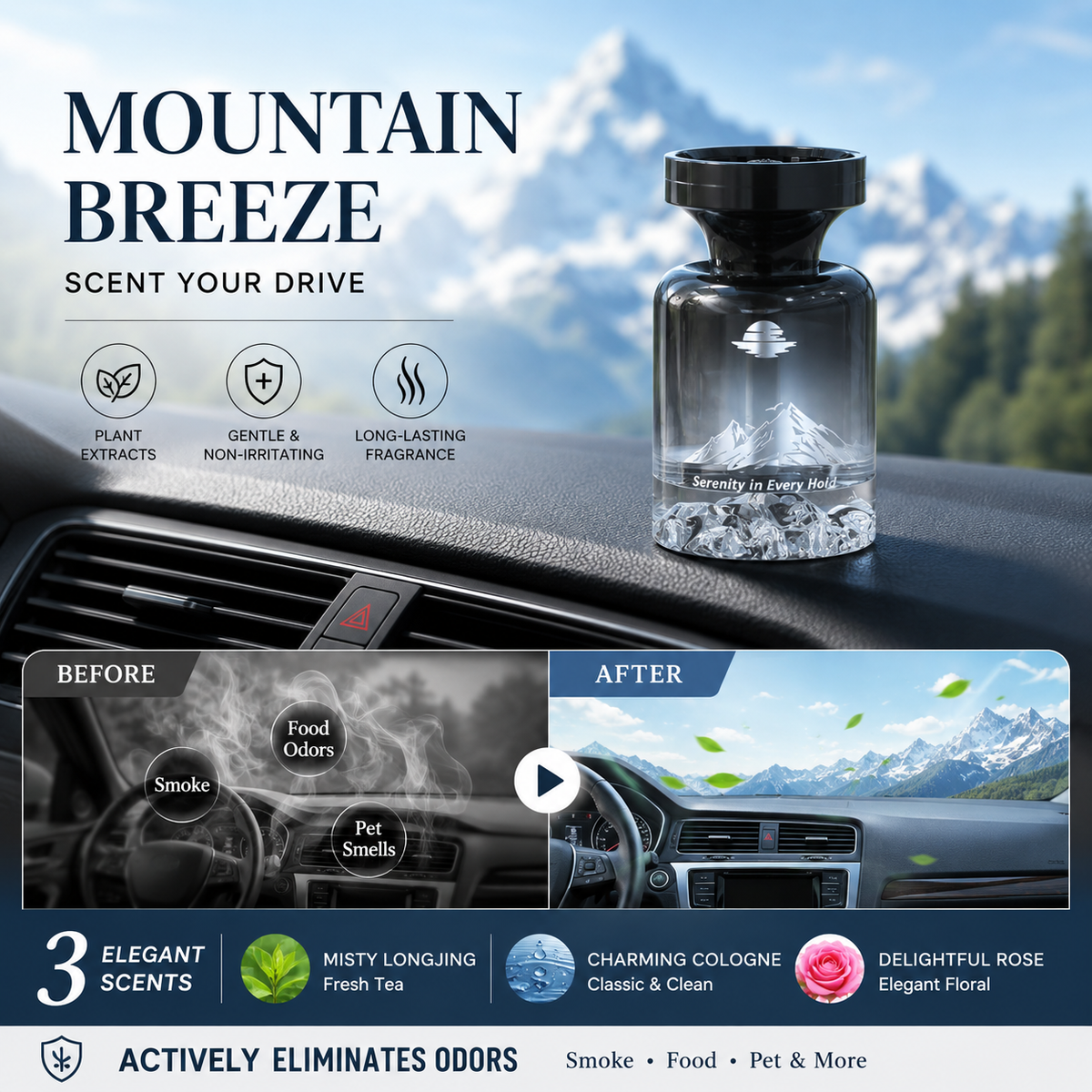 🥳2026 HOT SALE🥳🌿 30% OFF!🚗 110ml Long-Lasting Car Air Freshener – Natural plant extracts, eliminates smoke & pet odours. Weeks of freshness. Mountain design. Breath easy! 💨✨