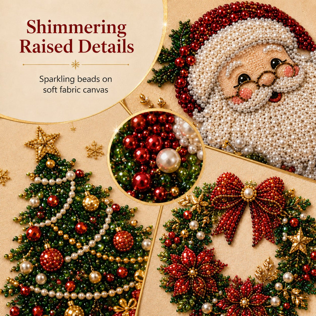 🎄✨DIY Christmas Pearl Drill Painting Kit – 5 festive designs, 3D raised beads & display frame included. A sparkling holiday masterpiece for your wall! 🖼️🎨