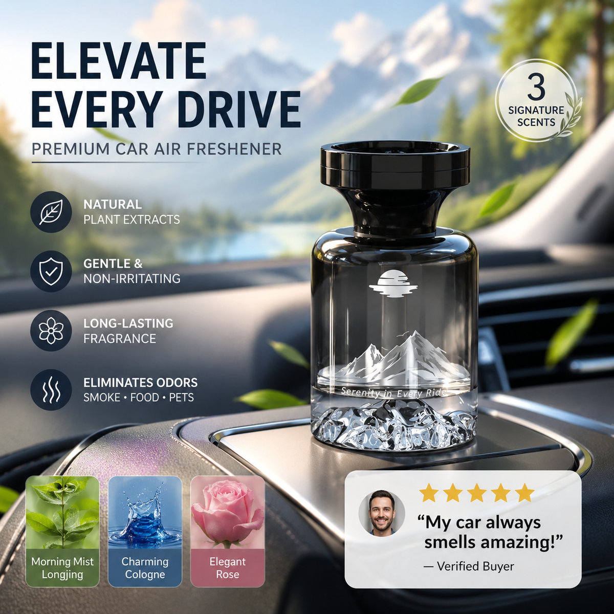 🥳2026 HOT SALE🥳🌿 30% OFF!🚗 110ml Long-Lasting Car Air Freshener – Natural plant extracts, eliminates smoke & pet odours. Weeks of freshness. Mountain design. Breath easy! 💨✨
