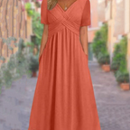 👗💙 50% OFF TODAY! ✨ Women’s V-Neck Short Sleeve Long Dress 🌸 Elegant Flowing Fit, Comfortable Fabric & Effortless Everyday Style