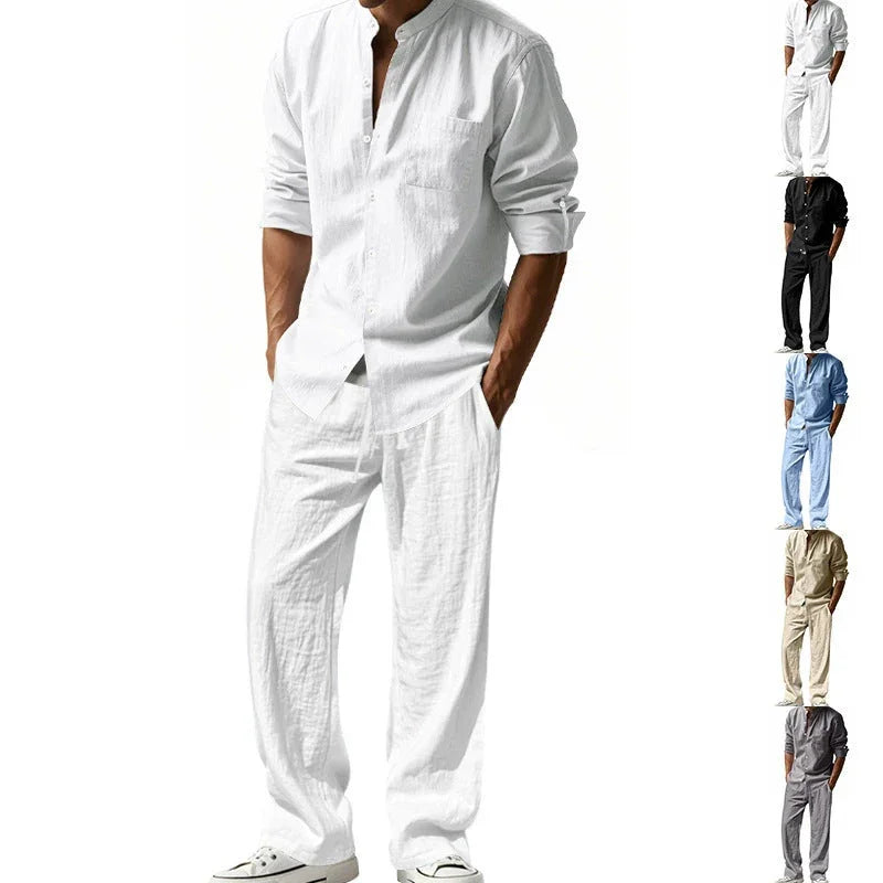 👔 Men’s Shirt & Pants Set – Casual, Breathable Linen, Relaxed Fit ✨