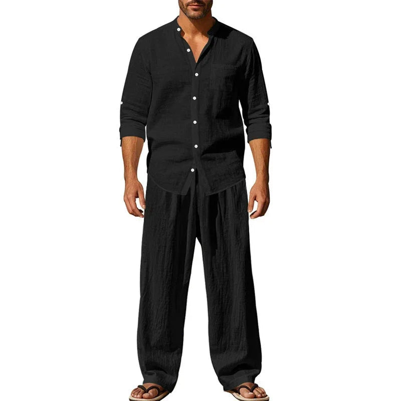 👔 Men’s Shirt & Pants Set – Casual, Breathable Linen, Relaxed Fit ✨