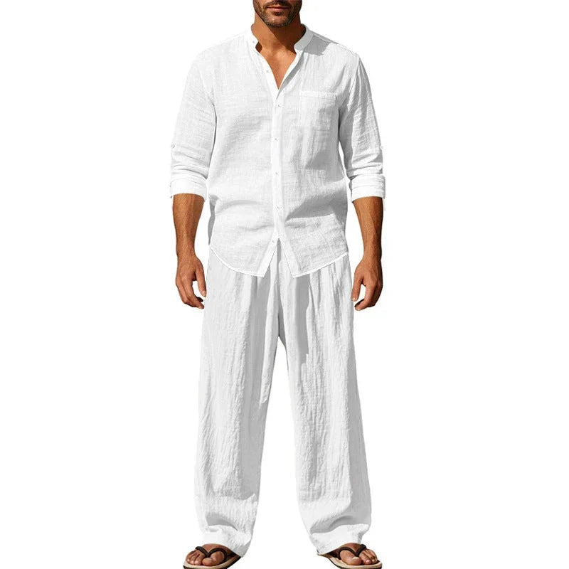 👔 Men’s Shirt & Pants Set – Casual, Breathable Linen, Relaxed Fit ✨