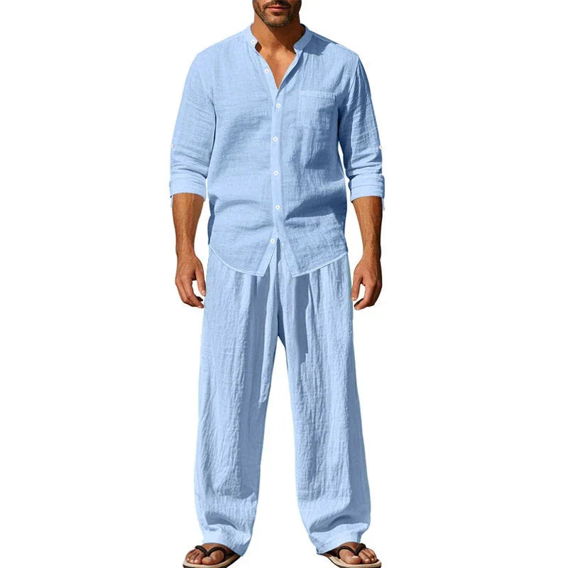 👔 Men’s Shirt & Pants Set – Casual, Breathable Linen, Relaxed Fit ✨
