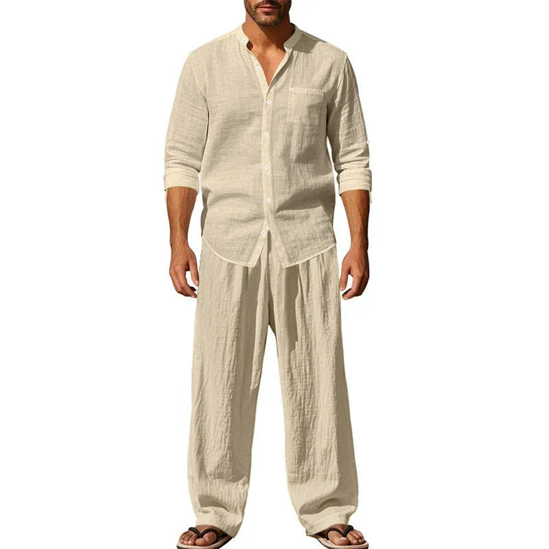 👔 Men’s Shirt & Pants Set – Casual, Breathable Linen, Relaxed Fit ✨