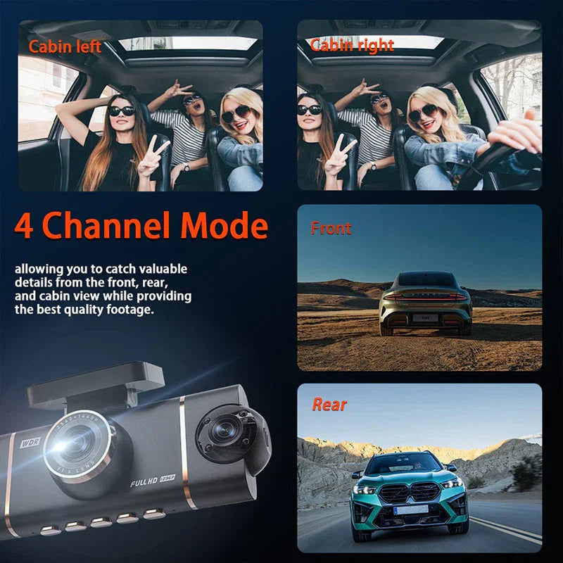 🏆50% Off🔥🚗4-Channel HD Dashcam with Front Interior Rear Recording