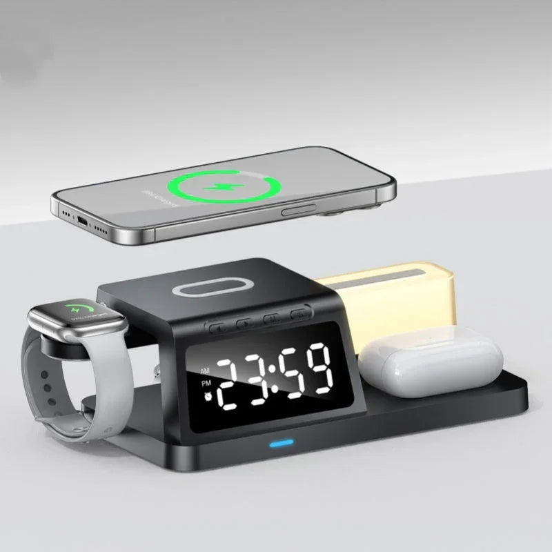 5-in-1 Wireless Charging Station with Clock & Night Light