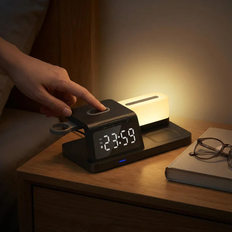 5-in-1 Wireless Charging Station with Clock & Night Light