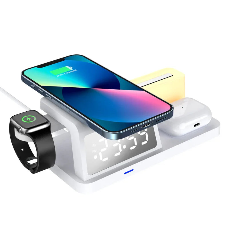 5-in-1 Wireless Charging Station with Clock & Night Light