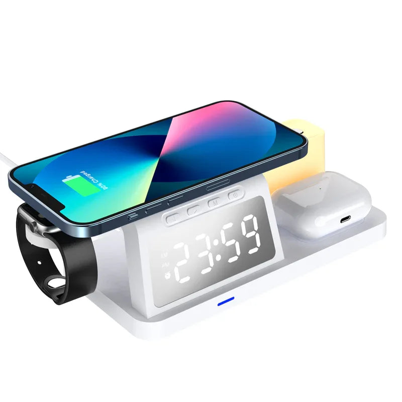 5-in-1 Wireless Charging Station with Clock & Night Light