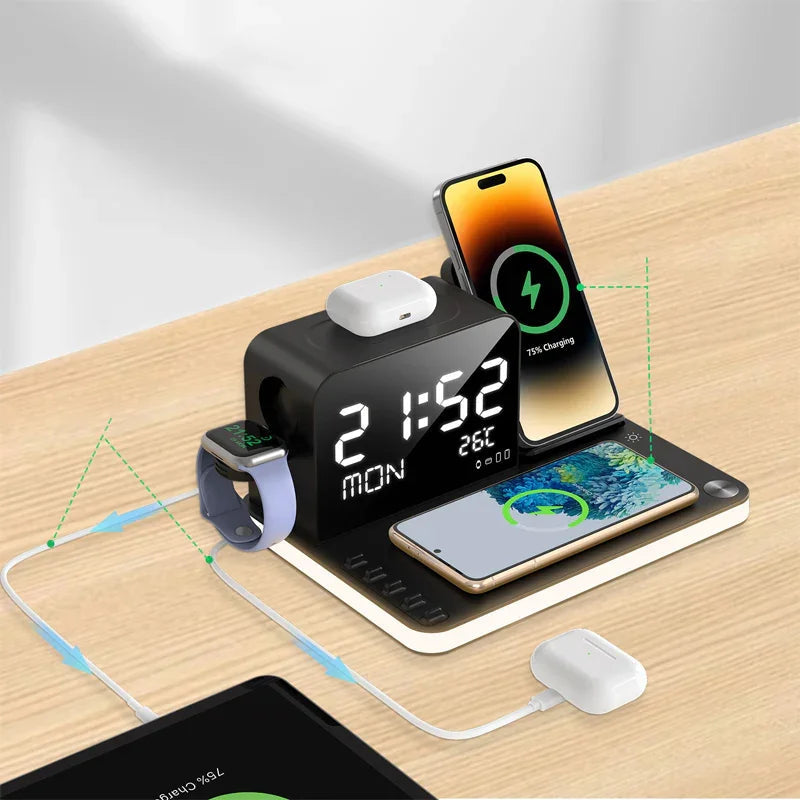 5-in-1 Wireless Charging Station with Clock & Night Light