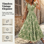 🌸 LIMITED-TIME 50% OFF! 👗 Women's V-Neck Floral Smocked Maxi Dress – Elegant, Bohemian, Lightweight 🦋
