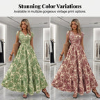 🌸 LIMITED-TIME 50% OFF! 👗 Women's V-Neck Floral Smocked Maxi Dress – Elegant, Bohemian, Lightweight 🦋