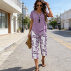 🎁2026 New Arrivals 49% OFF💥Women's 2-Piece Set – Layered Asymmetrical Tunic Top & Printed Wide Leg Pants, Breathable Polyester✨