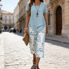 🎁2026 New Arrivals 49% OFF💥Women's 2-Piece Set – Layered Asymmetrical Tunic Top & Printed Wide Leg Pants, Breathable Polyester✨