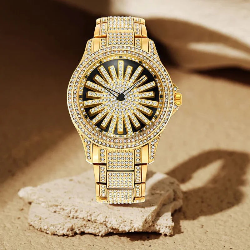 ⌚ LIMITED TIME: 50% OFF! 🔥 Men's Iced-Out Watch with Rotating Dial – Sparkling Crystals, Precise Quartz & Butterfly Clasp ✨