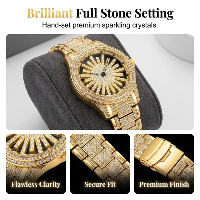 ⌚ LIMITED TIME: 50% OFF! 🔥 Men's Iced-Out Watch with Rotating Dial – Sparkling Crystals, Precise Quartz & Butterfly Clasp ✨