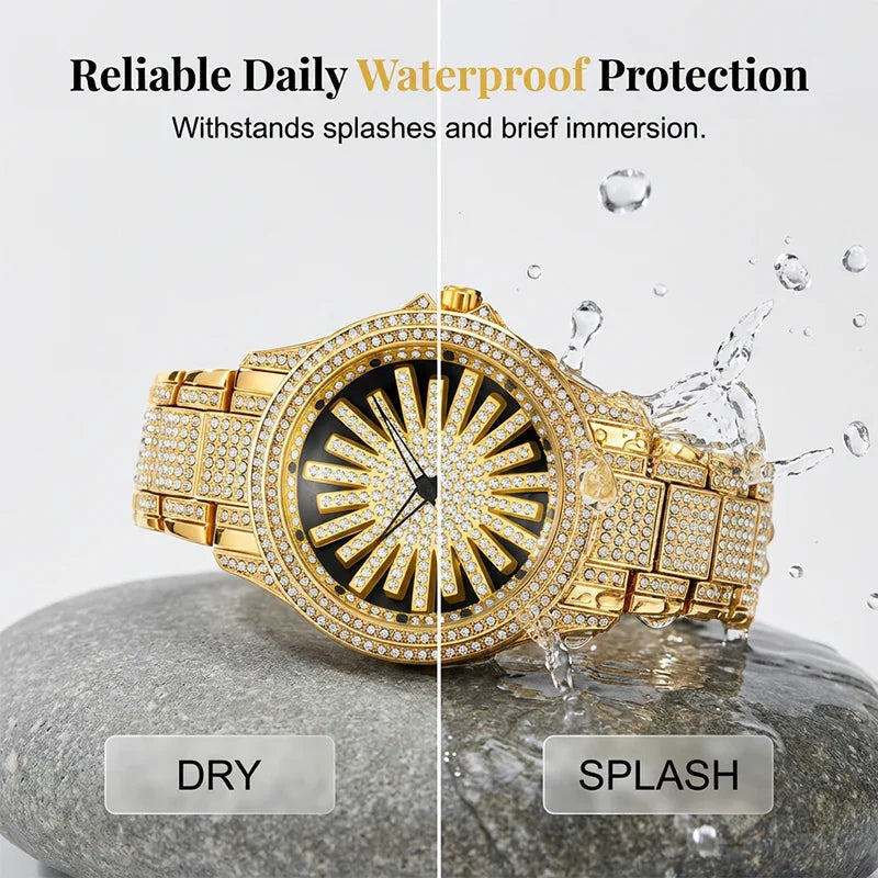 ⌚ LIMITED TIME: 50% OFF! 🔥 Men's Iced-Out Watch with Rotating Dial – Sparkling Crystals, Precise Quartz & Butterfly Clasp ✨