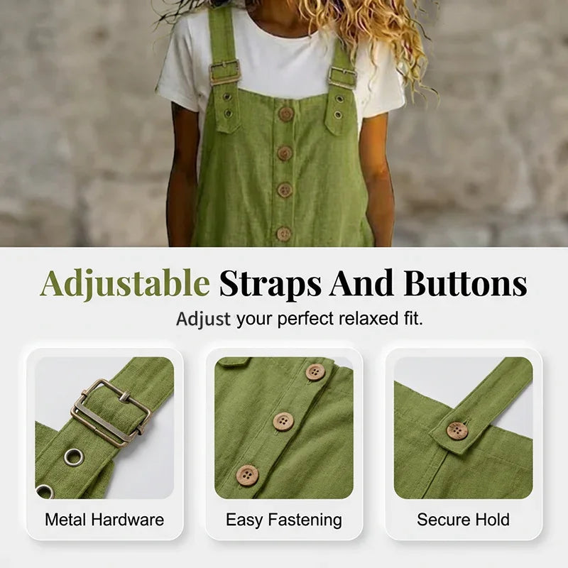 👖 LIMITED TIME 50% OFF! 🌿 Women's Casual Loose Fit Overalls – Button Front, Deep Pockets, Relaxed Style 🍃
