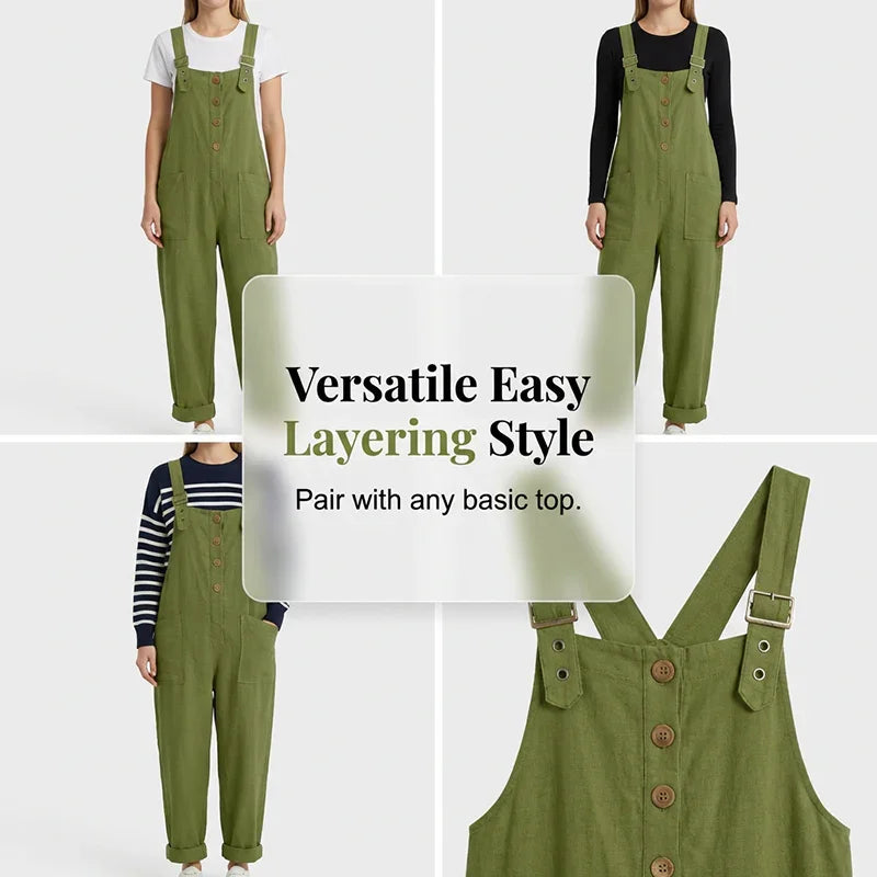 👖 LIMITED TIME 50% OFF! 🌿 Women's Casual Loose Fit Overalls – Button Front, Deep Pockets, Relaxed Style 🍃