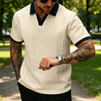 👕 50% OFF NOW! ✨ Men's Casual Textured Top – Contrast Collar & Knit Fabric – Versatile & Easy Care 🎩