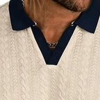 👕 50% OFF NOW! ✨ Men's Casual Textured Top – Contrast Collar & Knit Fabric – Versatile & Easy Care 🎩