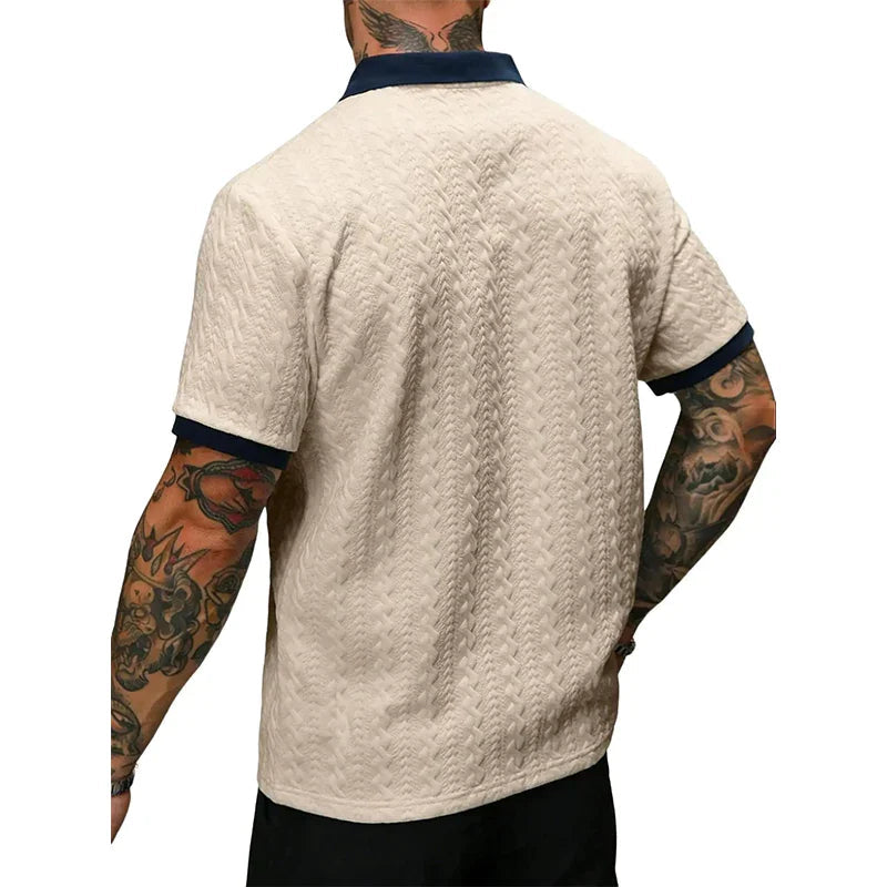 👕 50% OFF NOW! ✨ Men's Casual Textured Top – Contrast Collar & Knit Fabric – Versatile & Easy Care 🎩