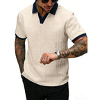 👕 50% OFF NOW! ✨ Men's Casual Textured Top – Contrast Collar & Knit Fabric – Versatile & Easy Care 🎩