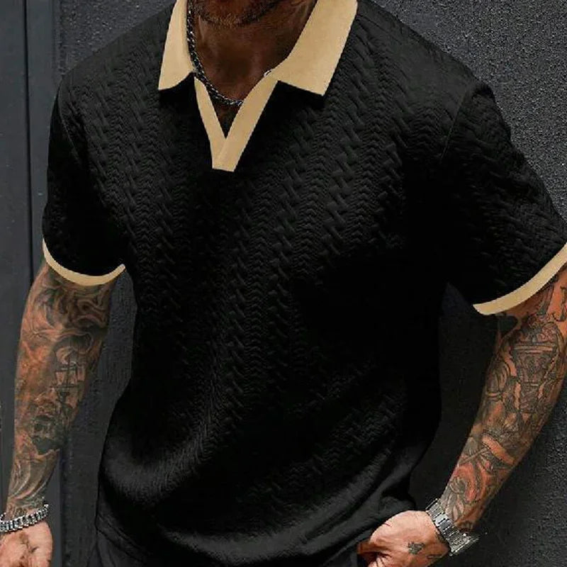 👕 50% OFF NOW! ✨ Men's Casual Textured Top – Contrast Collar & Knit Fabric – Versatile & Easy Care 🎩