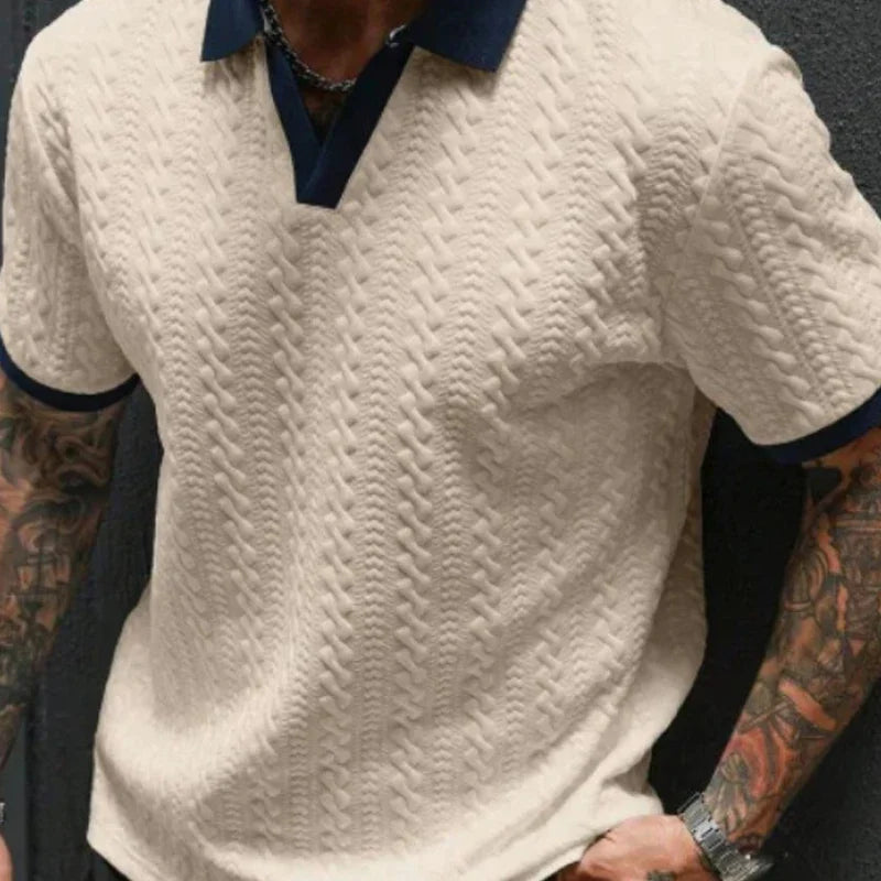 👕 50% OFF NOW! ✨ Men's Casual Textured Top – Contrast Collar & Knit Fabric – Versatile & Easy Care 🎩