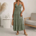 👗 50% OFF NOW! 🌴 Women's Halter Neck Backless Maxi Dress – Tiered, Flowy, Resort Style 🌺