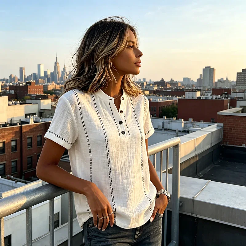 👚 50% OFF NOW! 🌿 Women's Casual Short Sleeve Top – Breathable, Relaxed Fit & Unique Stitch Detail ✨