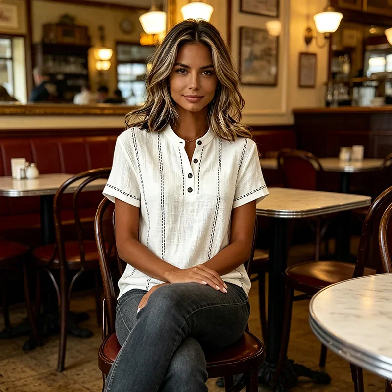👚 50% OFF NOW! 🌿 Women's Casual Short Sleeve Top – Breathable, Relaxed Fit & Unique Stitch Detail ✨
